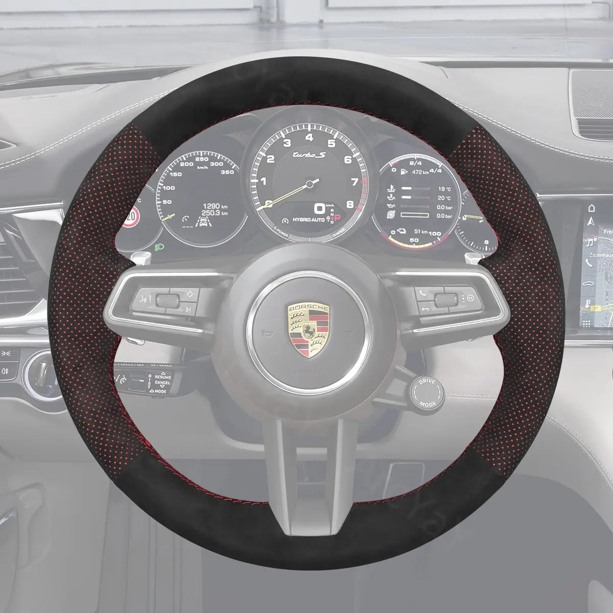 ArcYaY steering wheel cover for Porsche Taycan & Macan EV (fits 20-25 models). Designed for Porsche, highlights luxury, performance, and protection.