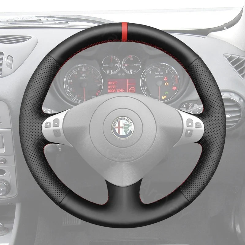 ArcYaY’s Sports-specific, hand-sewn Steering Wheel Cover with premium button detailing for Alfa Romeo 147, 156, and Crosswagon (2000–2010). Sporty style redefined.
