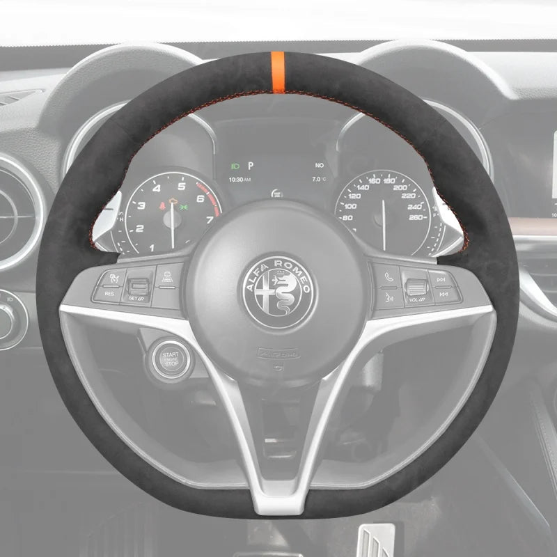 ArcYaY’s Sports-specific, hand-sewn Steering Wheel Cover for Alfa Romeo Giulia (2017–2019) & Stelvio (2018–2020). Elevate your ride with dynamic precision.

