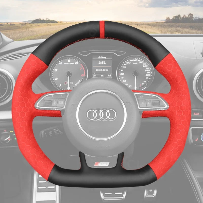ArcYaY’s Sports-specific, hand-sewn Steering Wheel Cover for Audi RS, S3–S7 & SQ5 (US 2013–2018). Unleash racing precision and style.
