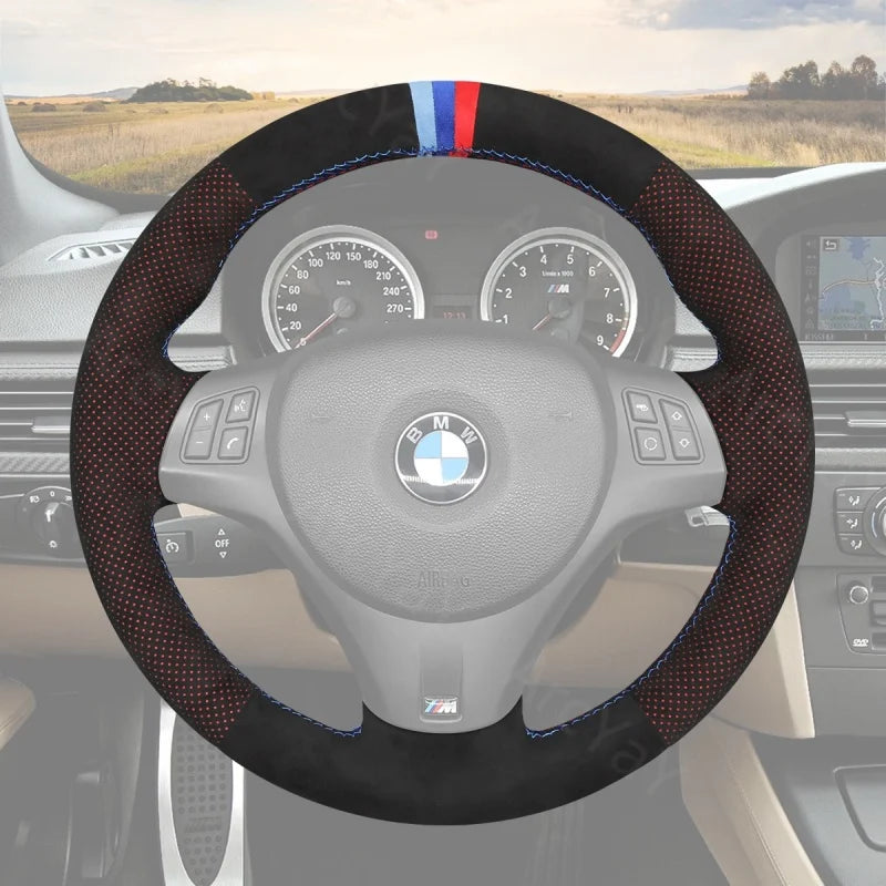ArcYaY’s Sports-specific, hand-sewn Steering Wheel Cover for BMW M3 (E90/E92/E93) & 1/3 Series M (E82/E90/E91/E92/E93, 2005-2013). Unleash race-ready power.
