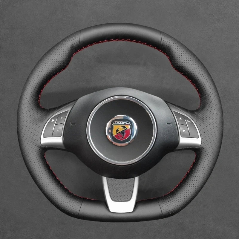 ArcYaY’s Sports-specific, hand-sewn Steering Wheel Cover for Fiat Abarth 500/500C (2013–2017). Enhance your drive with sporty precision.
