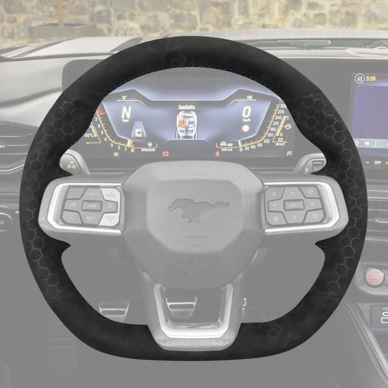 ArcYaY offers a custom, hand-stitched, Sport-Optimized Steering Wheel Cover for the Ford Mustang (2024). Unleash iconic racing performance.
