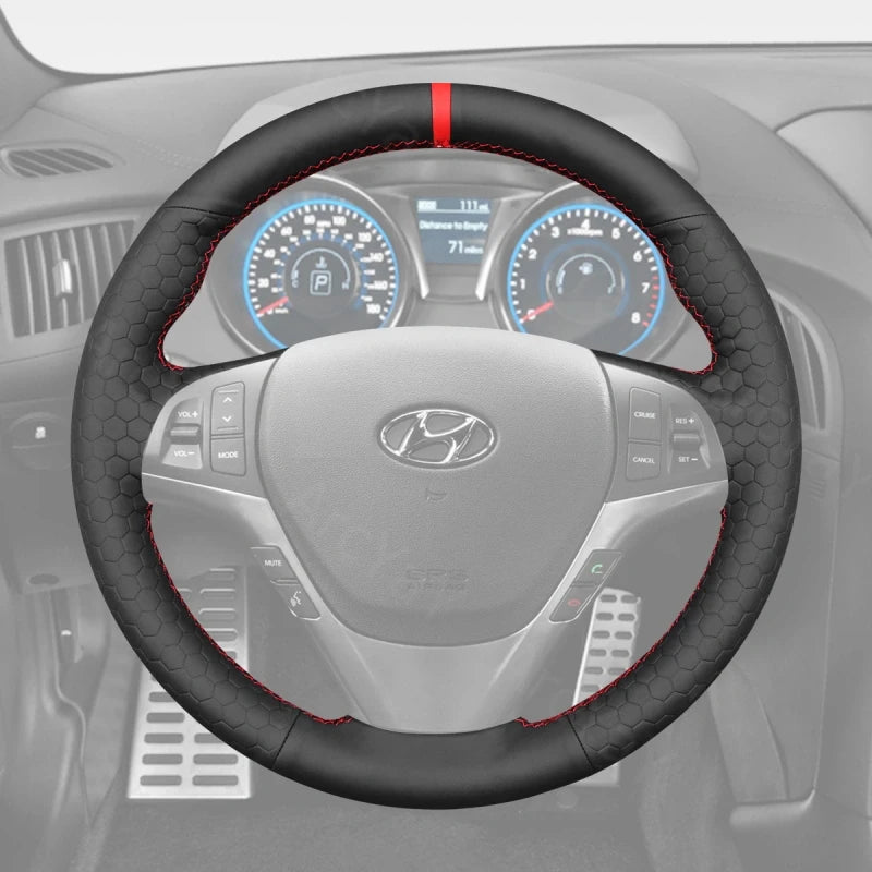 ArcYaY provides a custom, hand-stitched, Sport-Optimized Steering Wheel Cover for the Hyundai Genesis Coupe (2010–2016) for a bold, racing edge.
