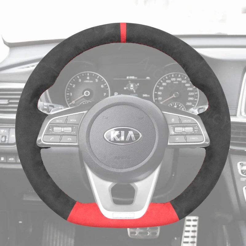 ArcYaY offers a custom, hand-stitched, Sport-Optimized Steering Wheel Cover for Kia Forte, Ceed3 & Optima5 models (2018-2022) for a dynamic racing feel.
