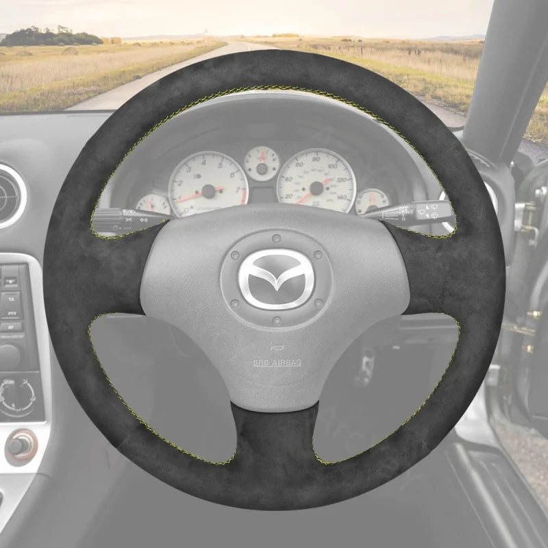 ArcYaY’s custom, hand-stitched, Sport-Optimized Steering Wheel Cover for Mazda MX-5 Miata NB and Protege5 (1999-2005) elevates your ride.
