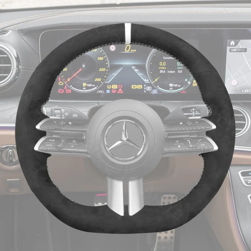ArcYaY provides a custom, hand-stitched, Sport-Optimized Steering Wheel Cover for Mercedes AMG-Line & AMG-Sport models (2021–2022). Unleash superior style.
