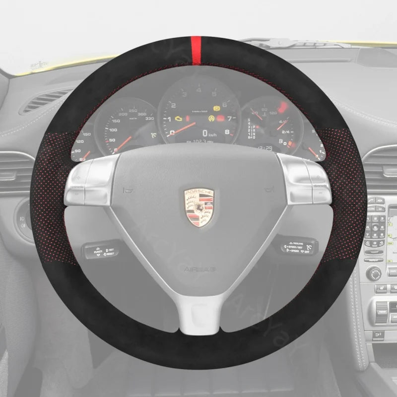 ArcYaY delivers a custom, hand-stitched, Sport-Optimized Steering Wheel Cover for Porsche 911, Boxster & Cayman (2005-2009). Elevate your racing drive.