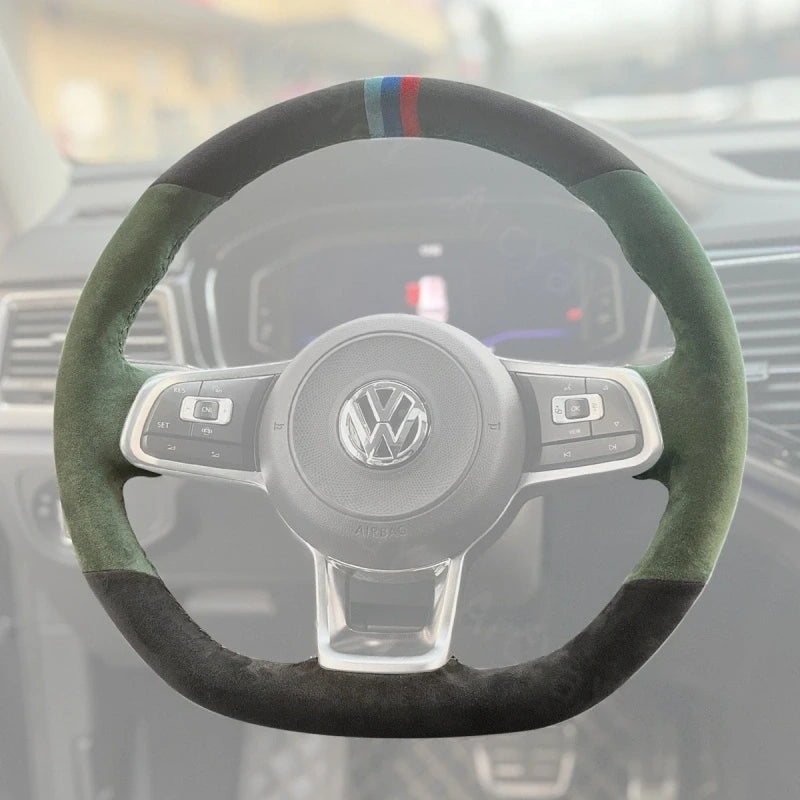 ArcYaY custom steering wheel cover for Volkswagen Golf R, GTI, GTD, and other VW models (2013-2021) – tailored fit for performance enthusiasts.


