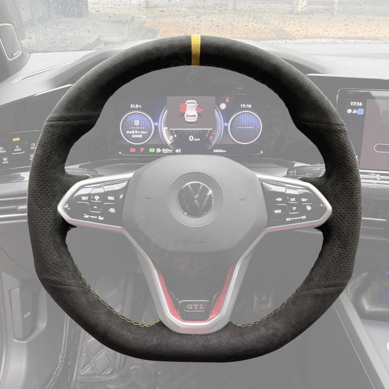 ArcYaY premium steering wheel cover for Volkswagen Golf R, GTI, and other VW models (2020-2021) – perfect for enhancing your VW experience.
