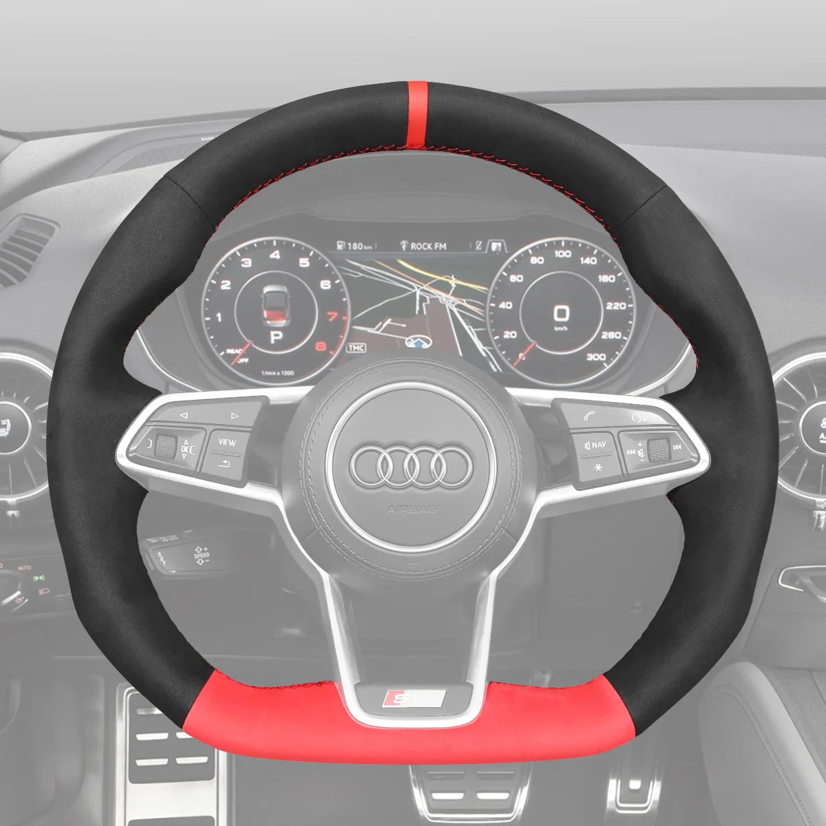 ArcYaY's Sports-specific, hand-sewn Steering Wheel Cover for Audi R8 4S TT TTS RS FV/8S 2014-2022. Unleash track-ready performance with precision.