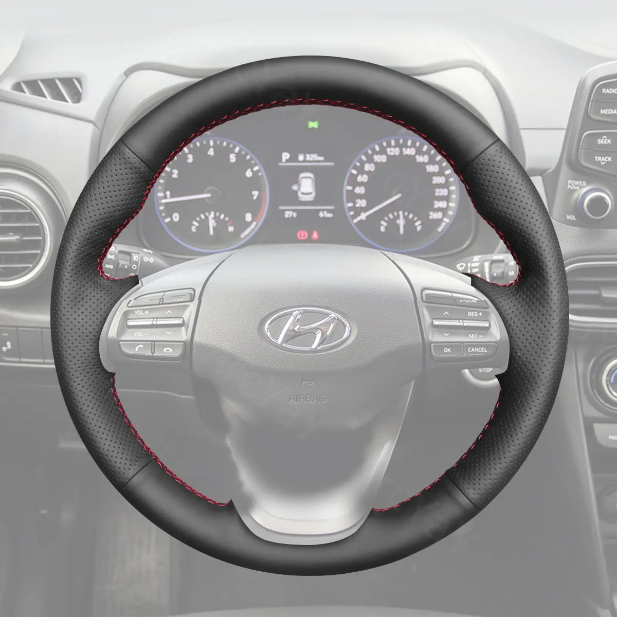 ArcYaY steering wheel cover for the first-gen Hyundai Kona Electric EV (19-23). Protects your wheel, improves grip, adds comfort.