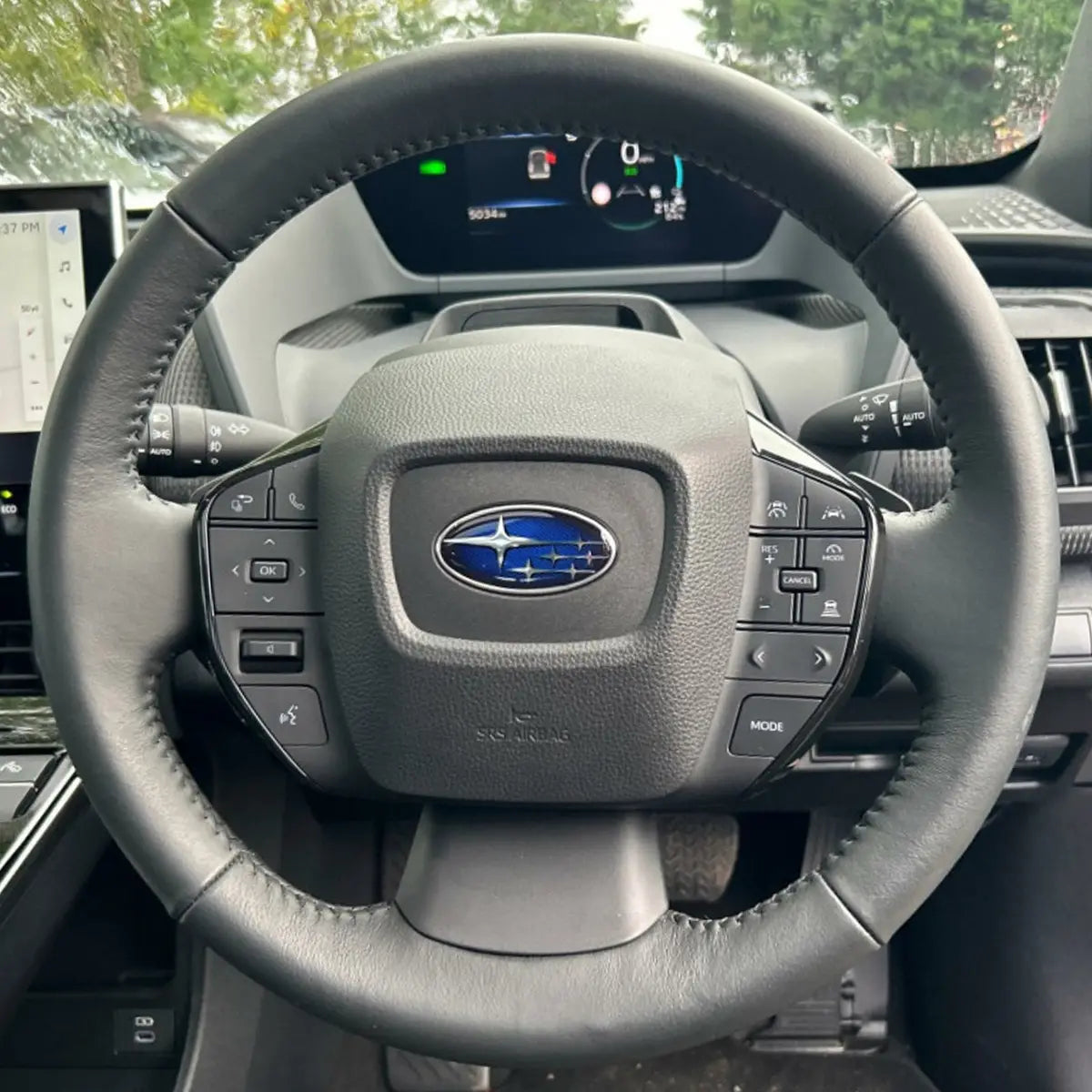 ArcYaY steering cover for the Subaru Solterra electric SUV (22-25). Offers protection against wear, enhances grip, and adds comfort.
