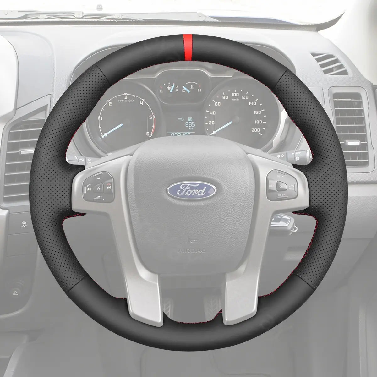 ArcYaY's rugged steering wheel cover for Ford Ranger 2012-2016 is designed for durability and a perfect fit, ideal for any adventure.
