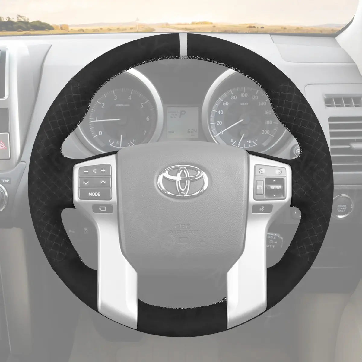 ArcYaY's rugged steering wheel cover for Toyota Tacoma and Tundra (2014-2023) is designed for durability and a perfect fit, ideal for any adventure.
