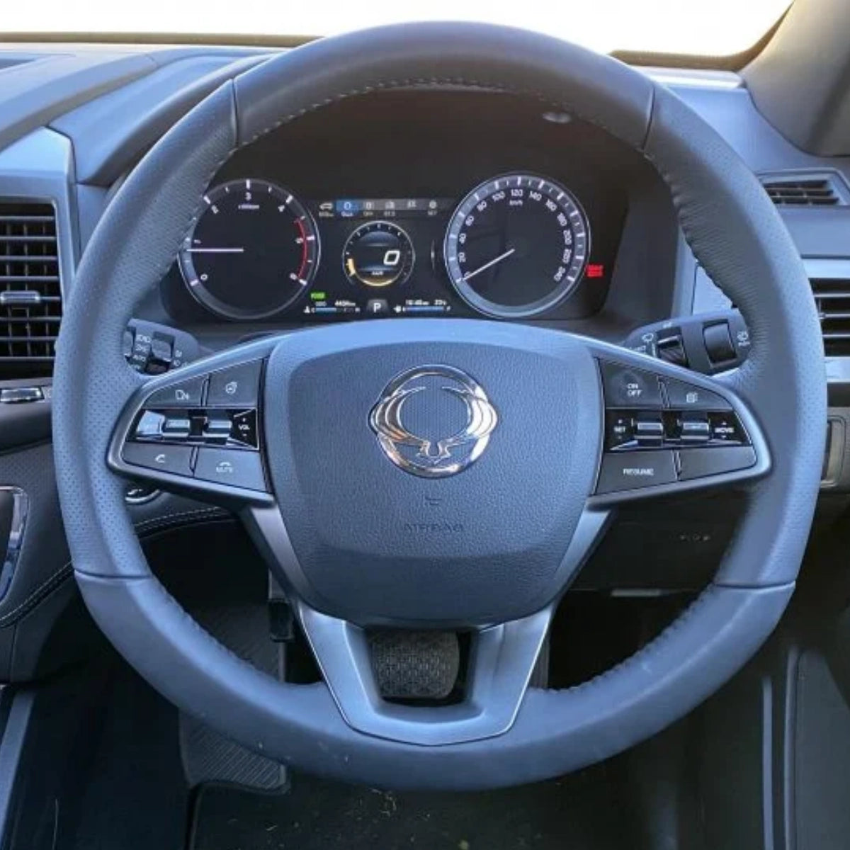 Custom-fit ArcYaY steering wheel cover for SsangYong Musso 2018-2025. Hand-stitched luxury grip, OEM-fit upgrade-boosts comfort & style. Fast shipping-order today!