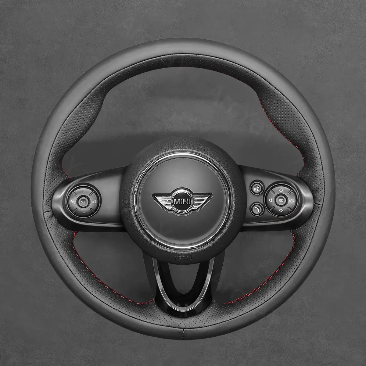 Custom steering wheel cover for MINI Countryman (2017-2020). Tailored for a perfect fit, offering comfort and a stylish look to your SUV's steering wheel.