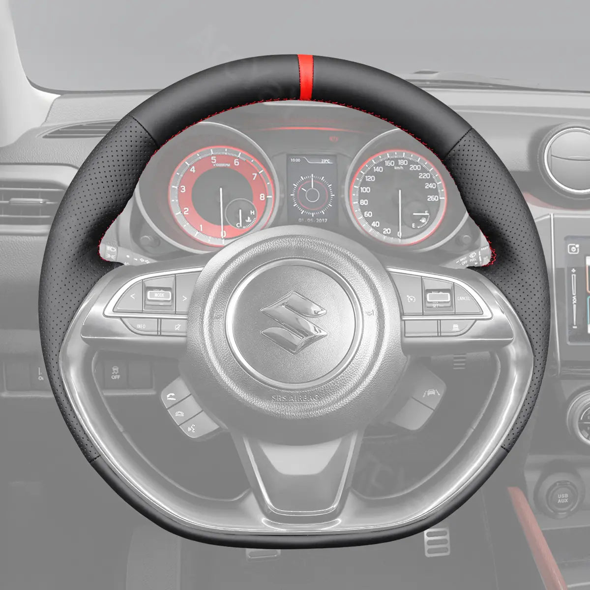 Suzuki Swift steering wheel cover offers custom fit protection with premium materials for better grip and comfort.