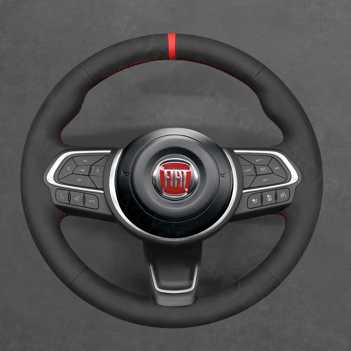 Premium steering wheel cover for Fiat 500X 2022-2025. Offers a comfortable and stylish grip for your steering wheel.