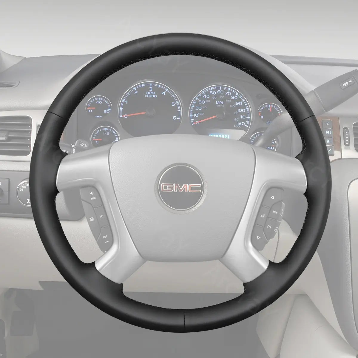 Grip steering wheel cover for GMC Acadia Yukon (2007-2016). Tailored for comfort and a secure grip, upgrading your SUV's steering wheel.