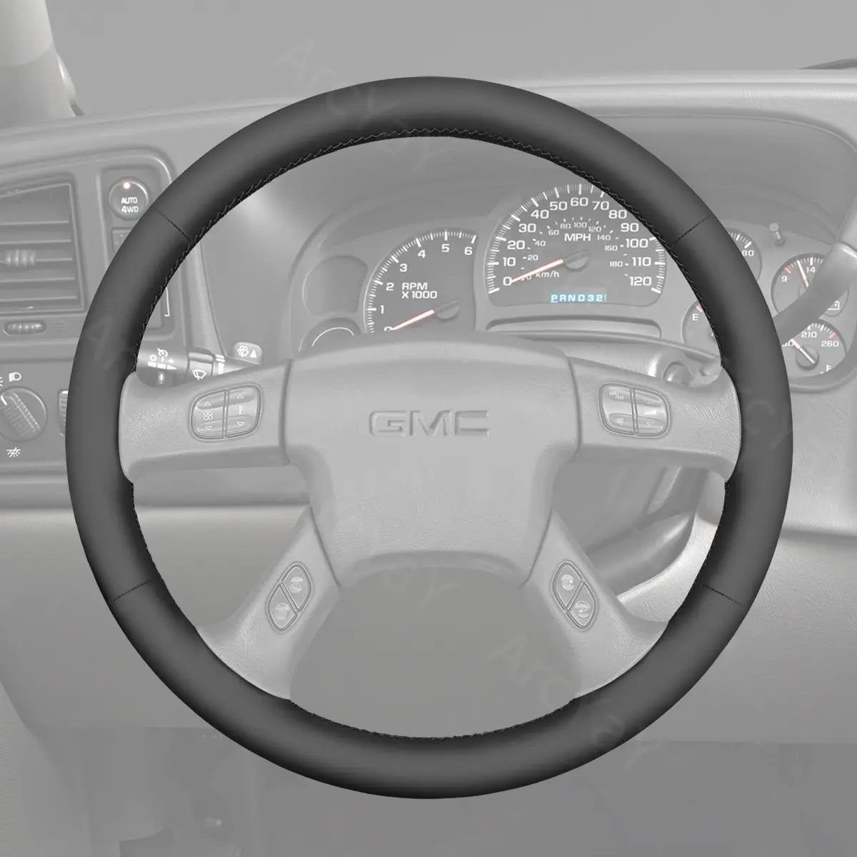 Steering cover for GMC Yukon Envoy XL XUV (2002-2009). Custom fit designed for comfort, protection, and a stylish upgrade to your SUV's steering wheel.