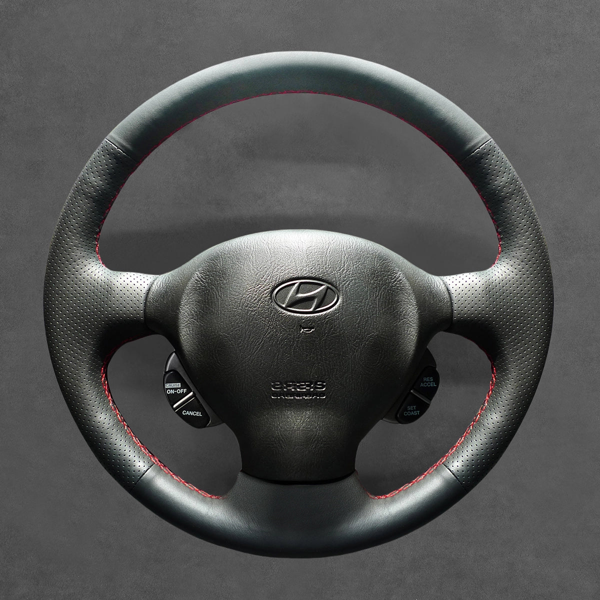 Upgrade your Hyundai-Santa-Fe (2001¨C2006) steering wheel with ArcYaY-SUV cover. Premium PU leather with anti-slip stitching and precise fit provide comfortable grip, durable protection and stylish texture.