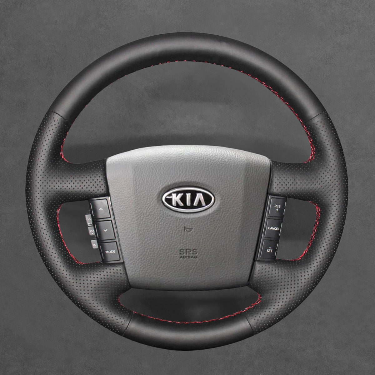 Protect and style your Kia-Borrego (2008-2011) steering wheel with ArcYaY's SUV cover. Durable PU leather, reinforced stitching, and non-slip grip deliver off-road toughness, comfort, and lasting performance.