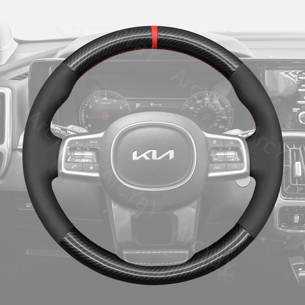 Personalize your brand-new Kia-Sorento (2024-2025) steering wheel with ArcYaY's SUV cover. Soft-touch PU leather, precision stitching, and anti-slip design ensure lasting comfort, protection, and modern elegance.