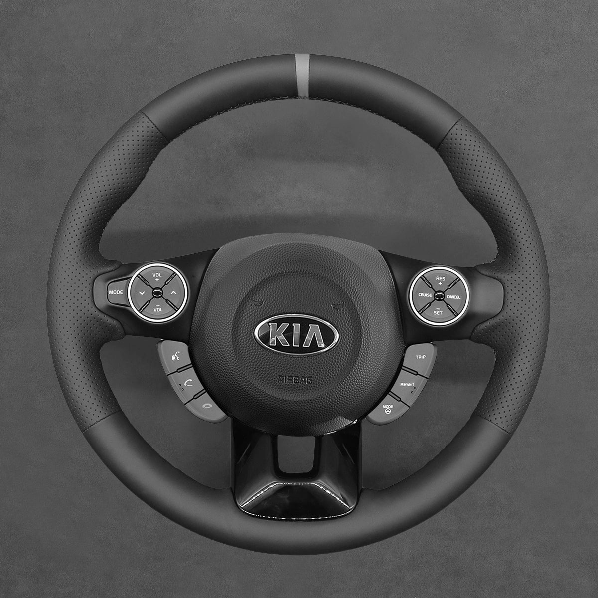 Protect and style your Kia-Soul (2014-2019) steering wheel with ArcYaY's SUV cover. High-grade PU leather, non-slip stitching, and precision cut deliver driving comfort, durability, and a refined look.