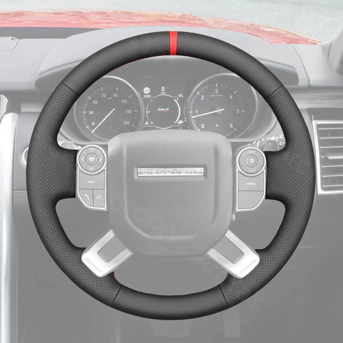Steering cover for Land Rover Discovery Range Rover (2013-2022). Custom fit to enhance comfort and provide lasting protection for your SUV's steering wheel.