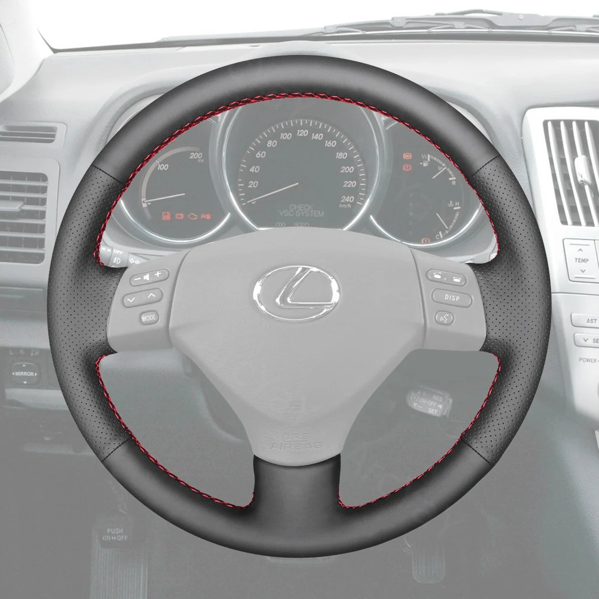 Custom steering cover for Lexus RX330, RX350, RX400 2004-2009. Leather finish for extra comfort and style.