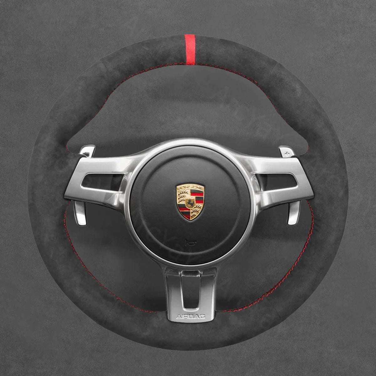 Custom-fit steering wheel cover for Porsche Cayenne (2010-2014). Stylish upgrade with improved grip.