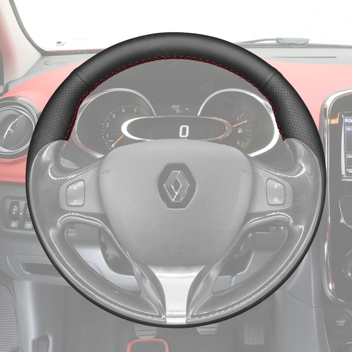 Custom-fit cover for Renault Captur 2013-2016. Provides comfort, durability, and a sleek look to your steering wheel.