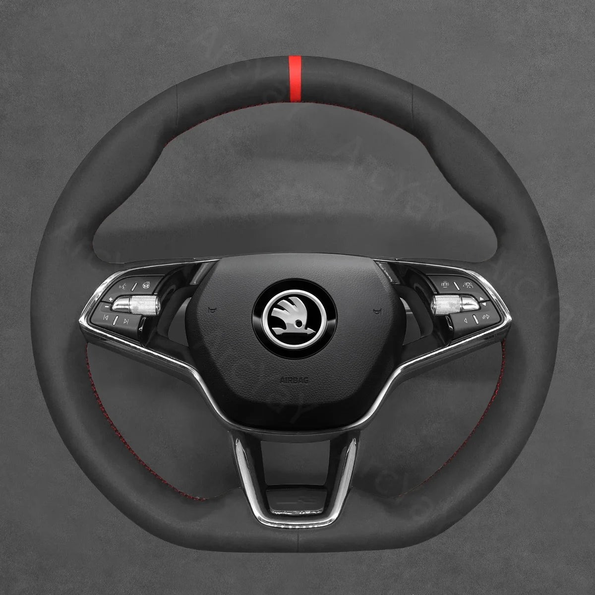 Custom-fit steering wheel cover for Skoda Kushaq 2021-2025. Enhances style and comfort for your driving experience.