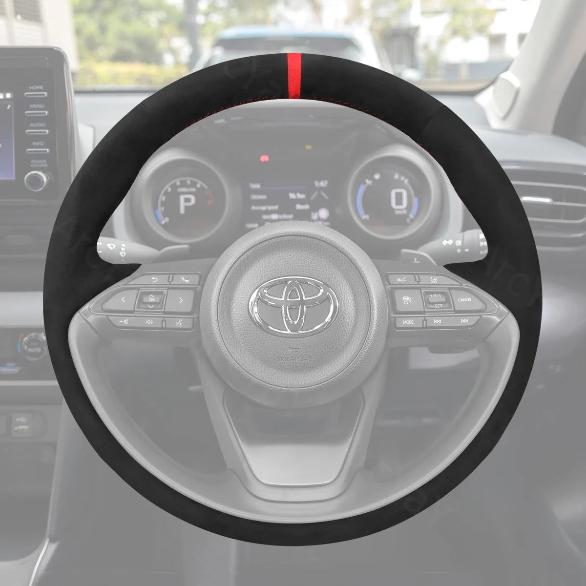 Upgrade your Toyota Aygo X or Yaris Cross (2021-2024) with our non-slip steering wheel cover. Enhances grip and protects OEM wheel. 3-minute installation!