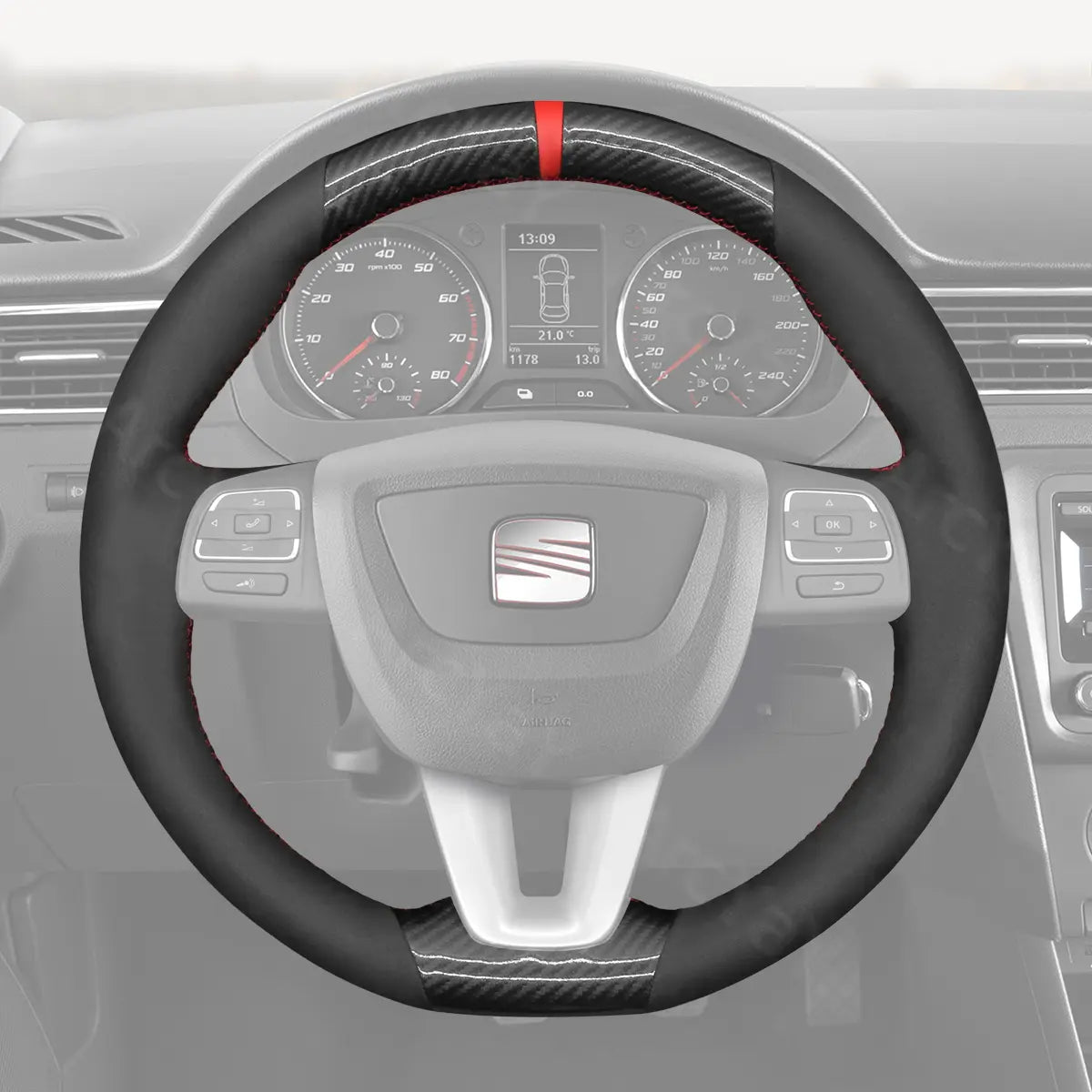 Universal steering cover for SEAT Alhambra/Leon (2009-2012). Fits multiple models securely.