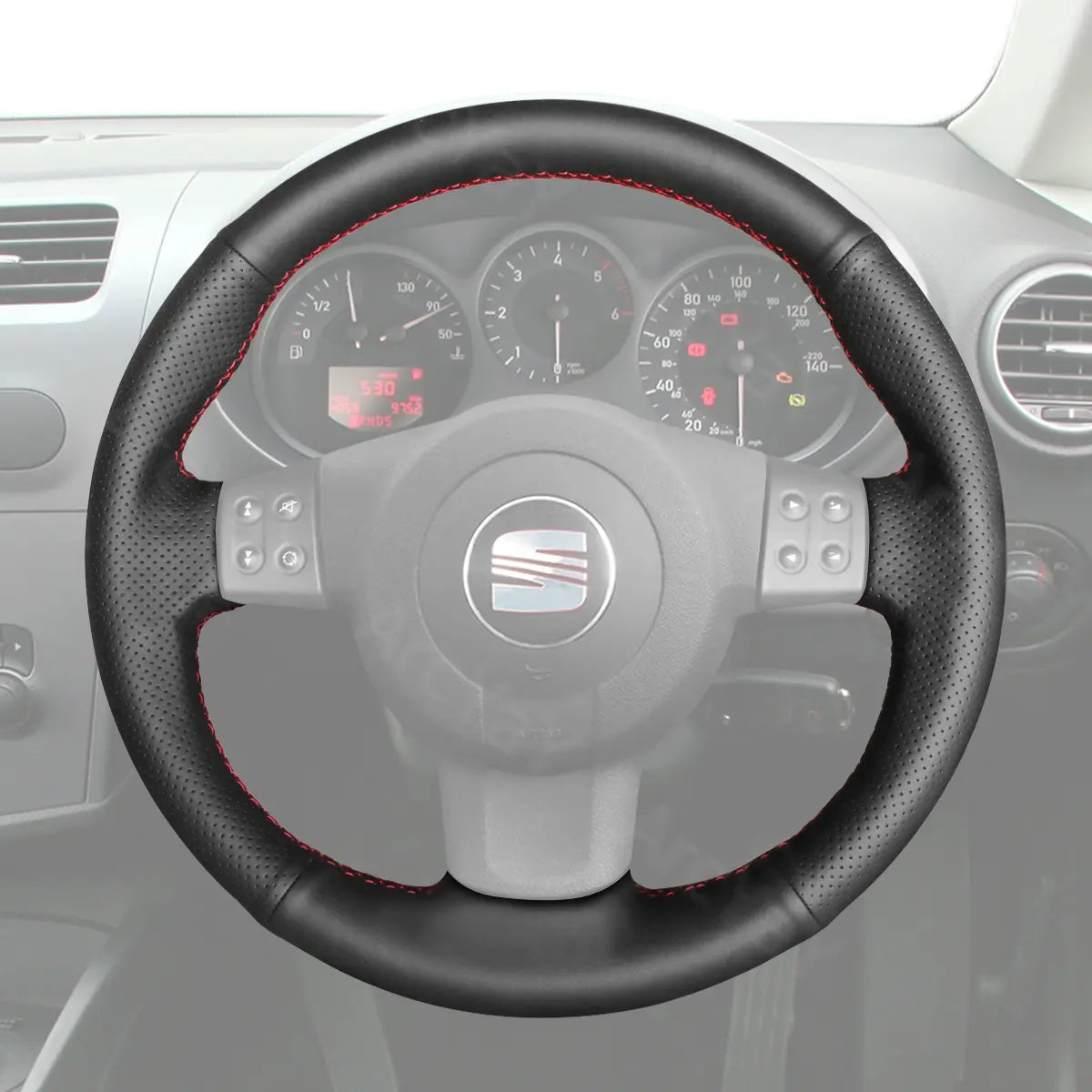 Universal steering wrap for SEAT Ibiza 6L/Leon MK2 (2005-2009). Fits multiple models securely.