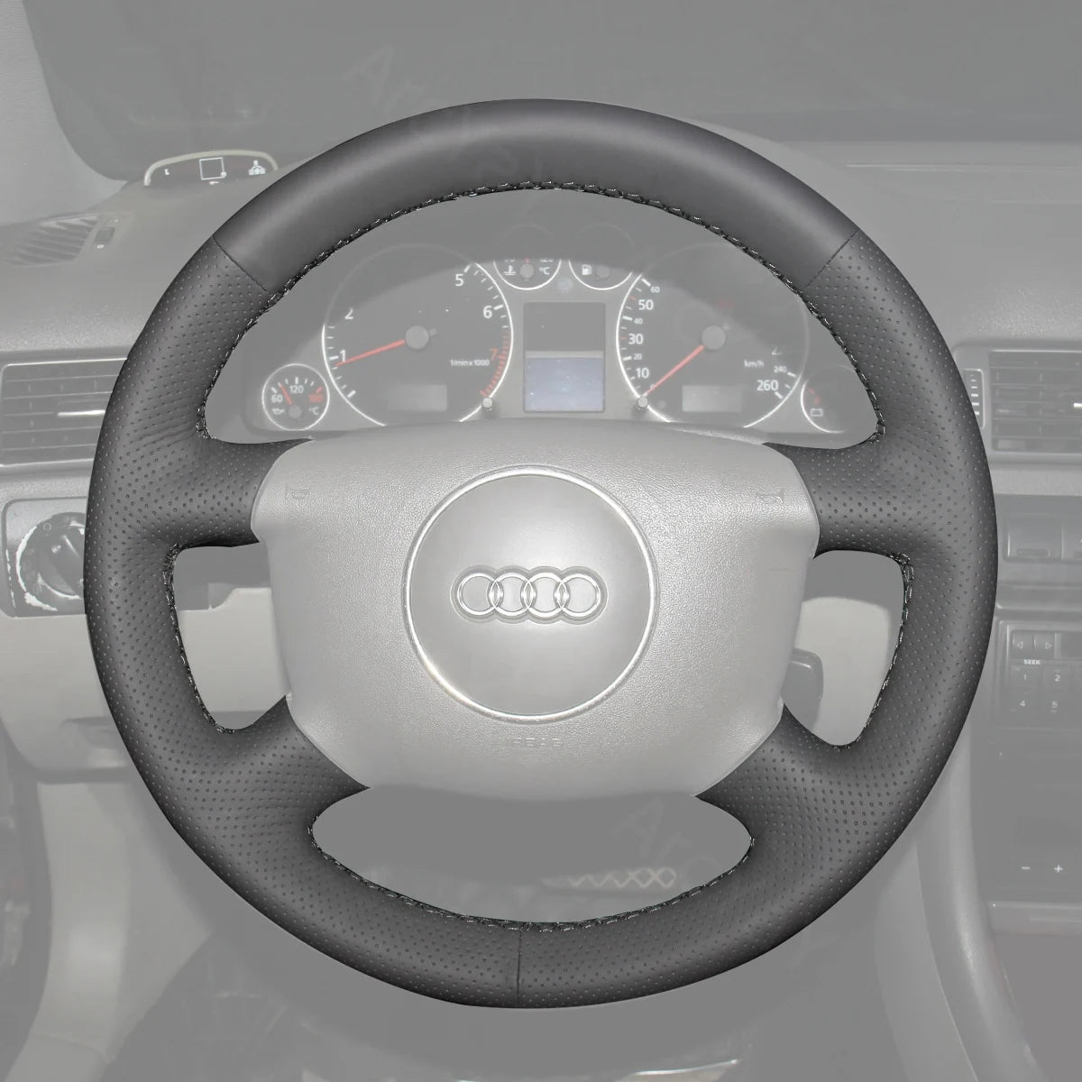 Steering wheel cover for Audi A4, A6, A8 (1998-2004). Premium comfort and luxury for your vehicle’s steering wheel.