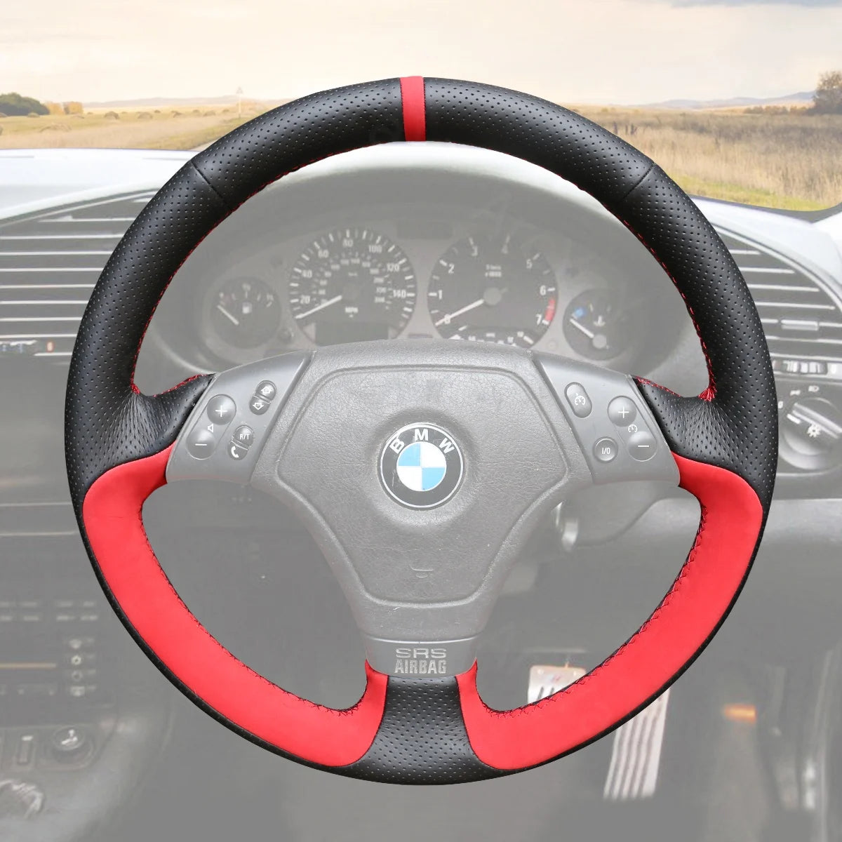 Stylish steering wheel cover for BMW 3 Series E36, E46 (1996-2000). Adds luxury, comfort, and durability to your vehicle.