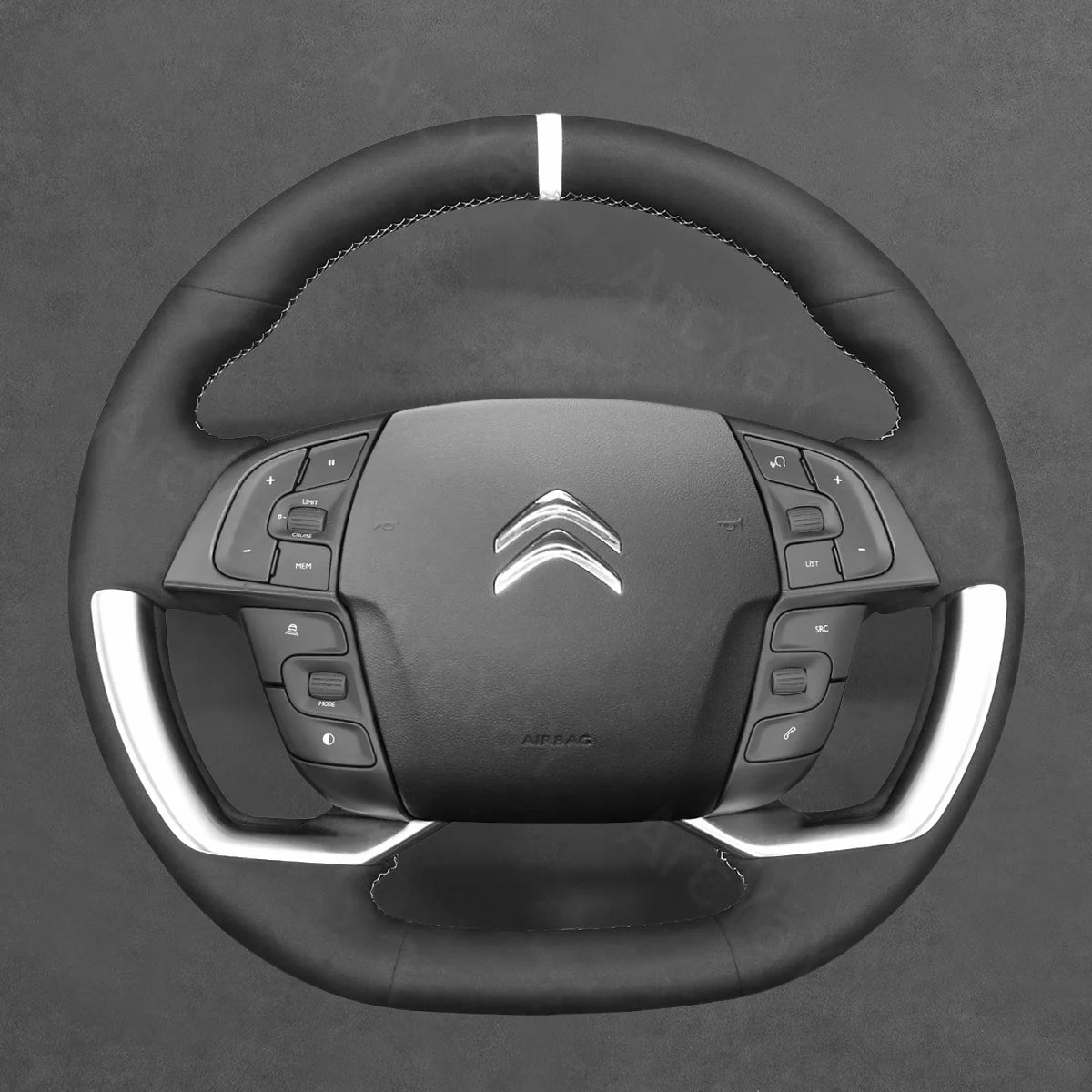 Steering wheel cover for Citroen C4 Picasso (2013-2020). Crafted for a perfect fit and luxurious comfort.