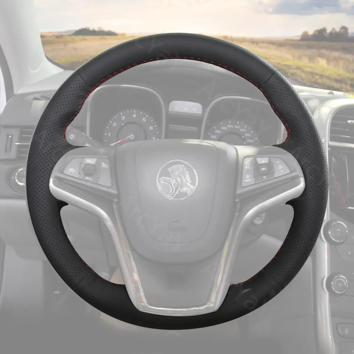 Custom fit steering wheel cover for Holden Malibu (2013-2016). Designed for comfort, protection, and a stylish upgrade to your sedan's steering wheel.
