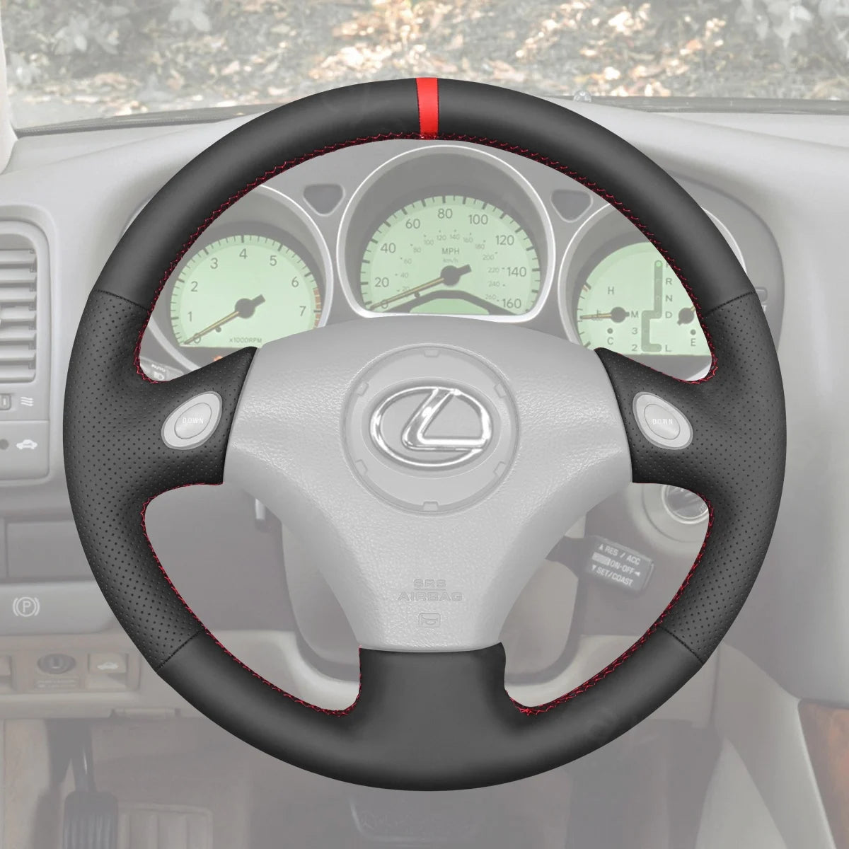 Custom steering wheel cover for Lexus GS300 and GS430 (1998-2005). Tailored for comfort and durability.