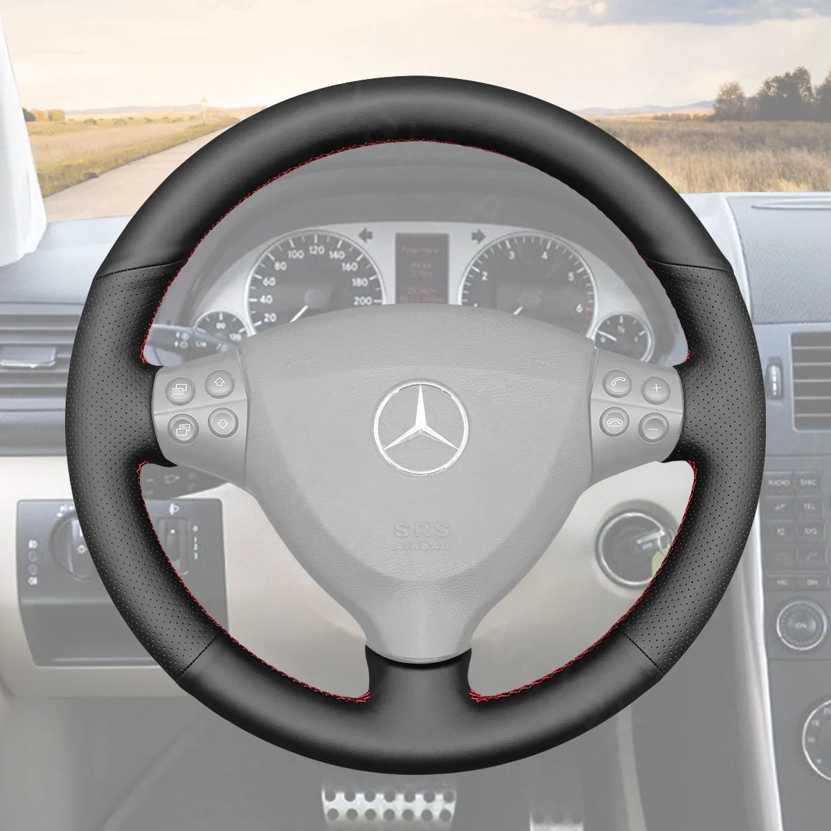 Custom-fit steering wheel cover for Mercedes Benz A-Class A160, A180 (2004-2012). Adds comfort and luxury to your driving experience.