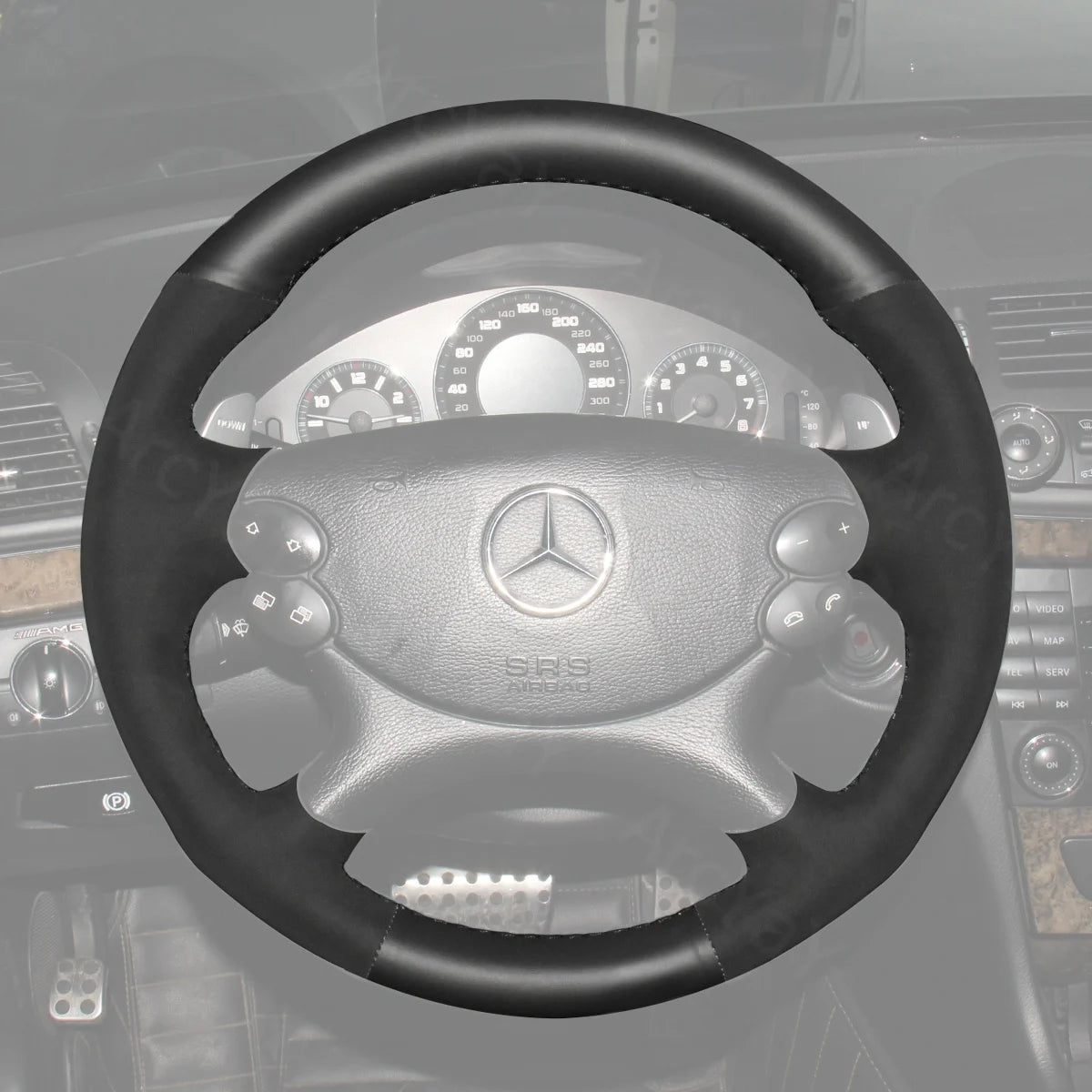 Steering wheel cover for Mercedes Benz CLK, CLS 55 C219, E 63 AMG, W211, SL R230 (2003-2009). Adds luxury and grip to your interior.
