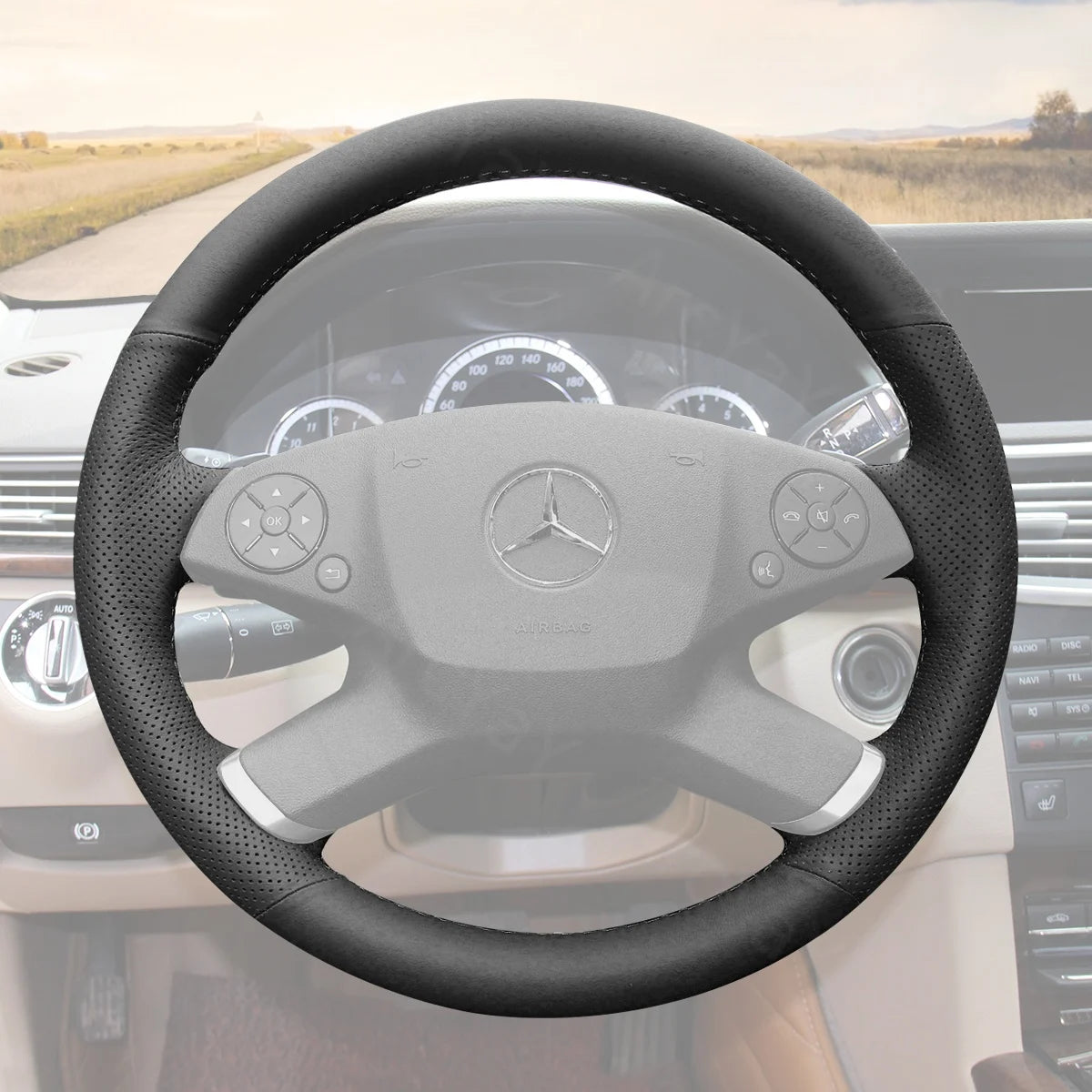 Tailored steering wheel cover for Mercedes Benz E-Class W212 (2010-2011). Enhances comfort and style for your vehicle's interior.