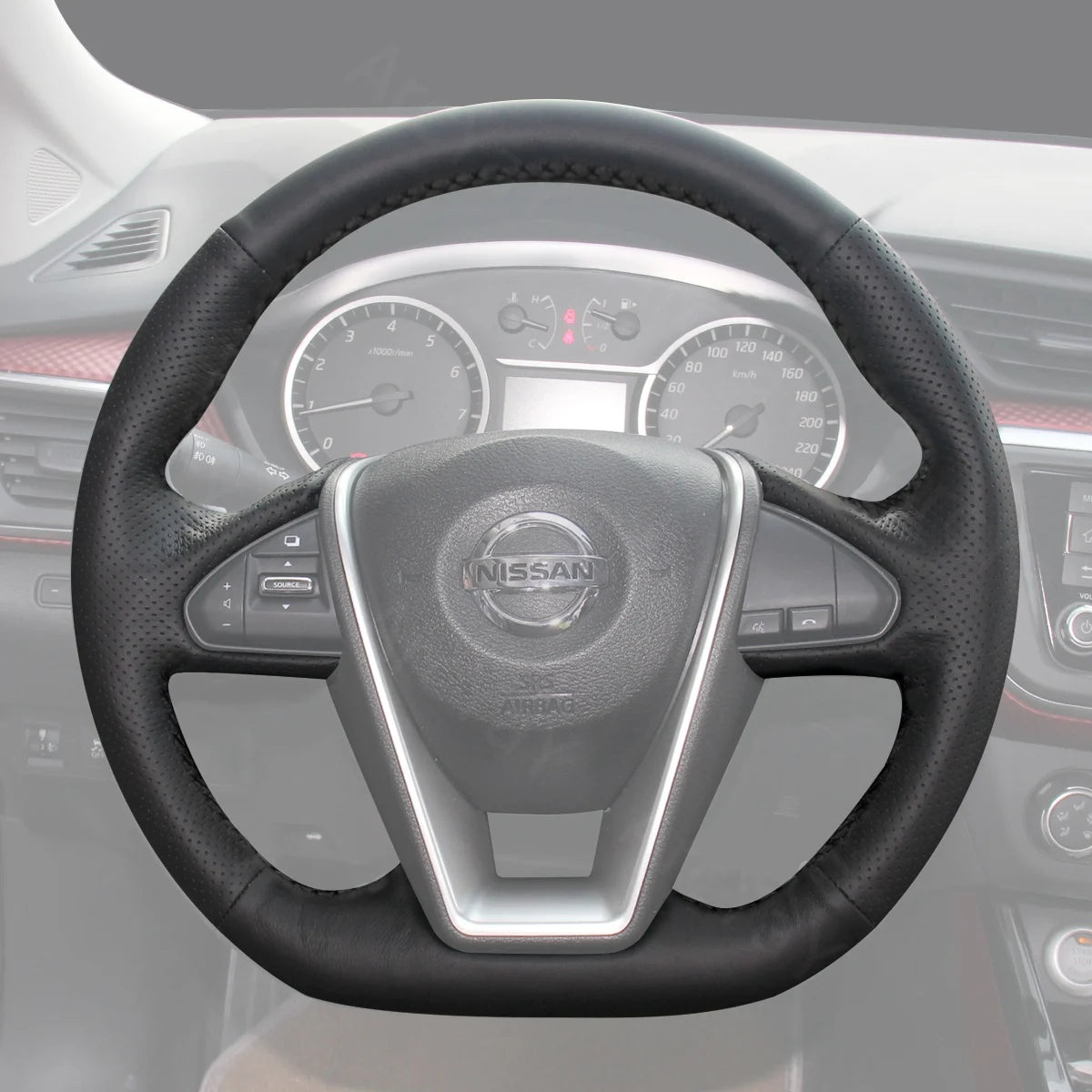 Steering wheel cover for Nissan Maxima (2016-2023). Stylish, durable, and comfortable for your vehicle's interior.
