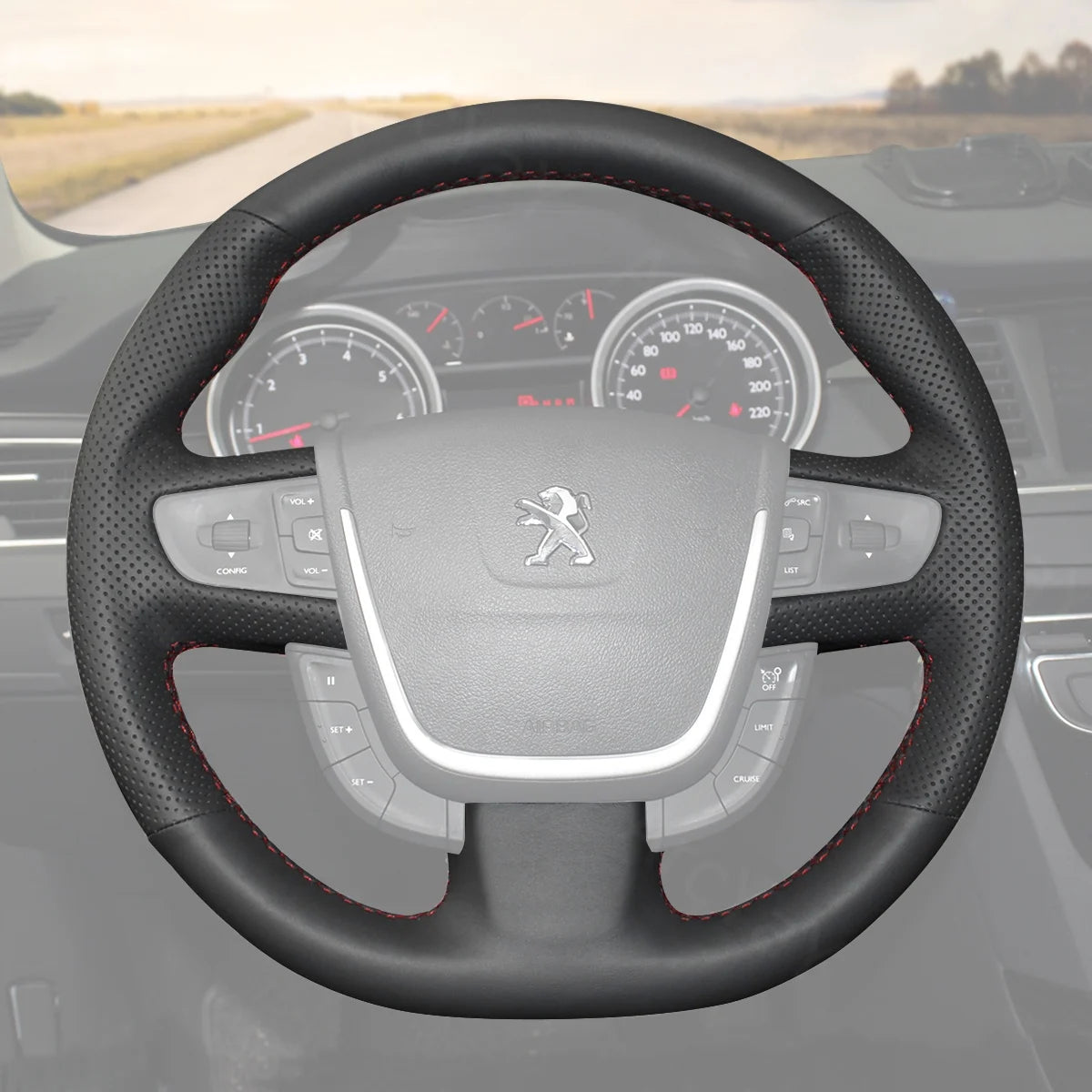 Steering wheel cover for Peugeot 508 (2011-2018). Adds a stylish touch and comfort to your car’s interior.