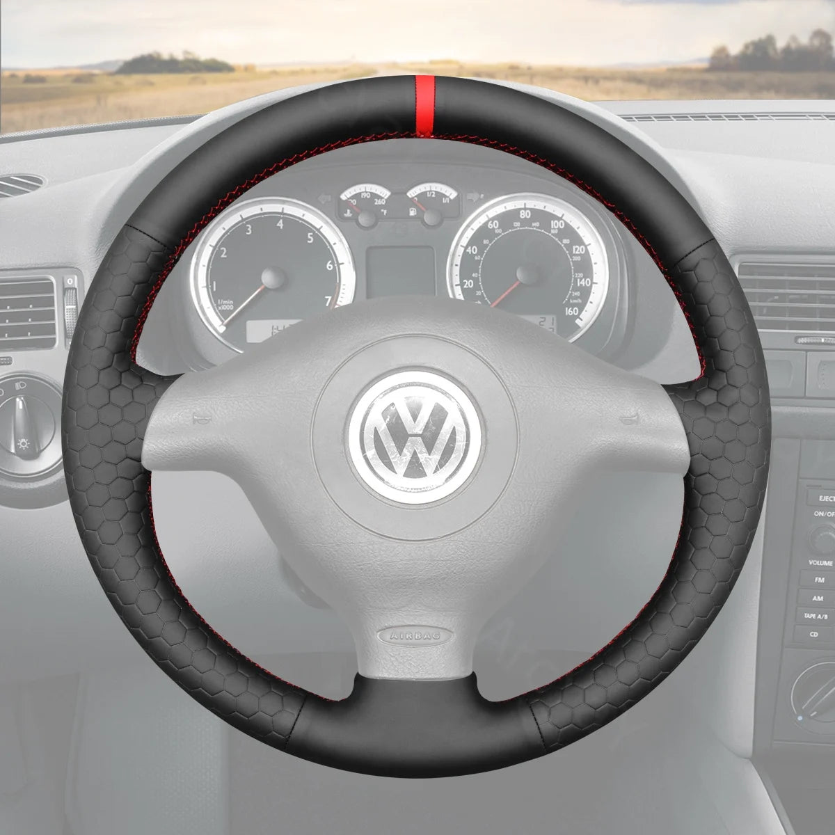 Custom steering wheel cover for Volkswagen Jetta GLI, Bora (1998-2005). Elevates comfort and style for your vehicle's interior.