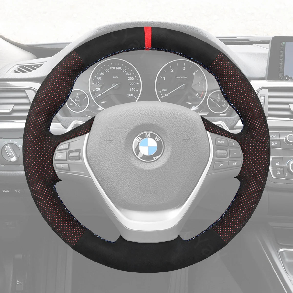 Custom-fit steering cover for BMW 1, 3 Series F20, F21, F30 (2011-2019). Provides comfort and style for your driving experience.