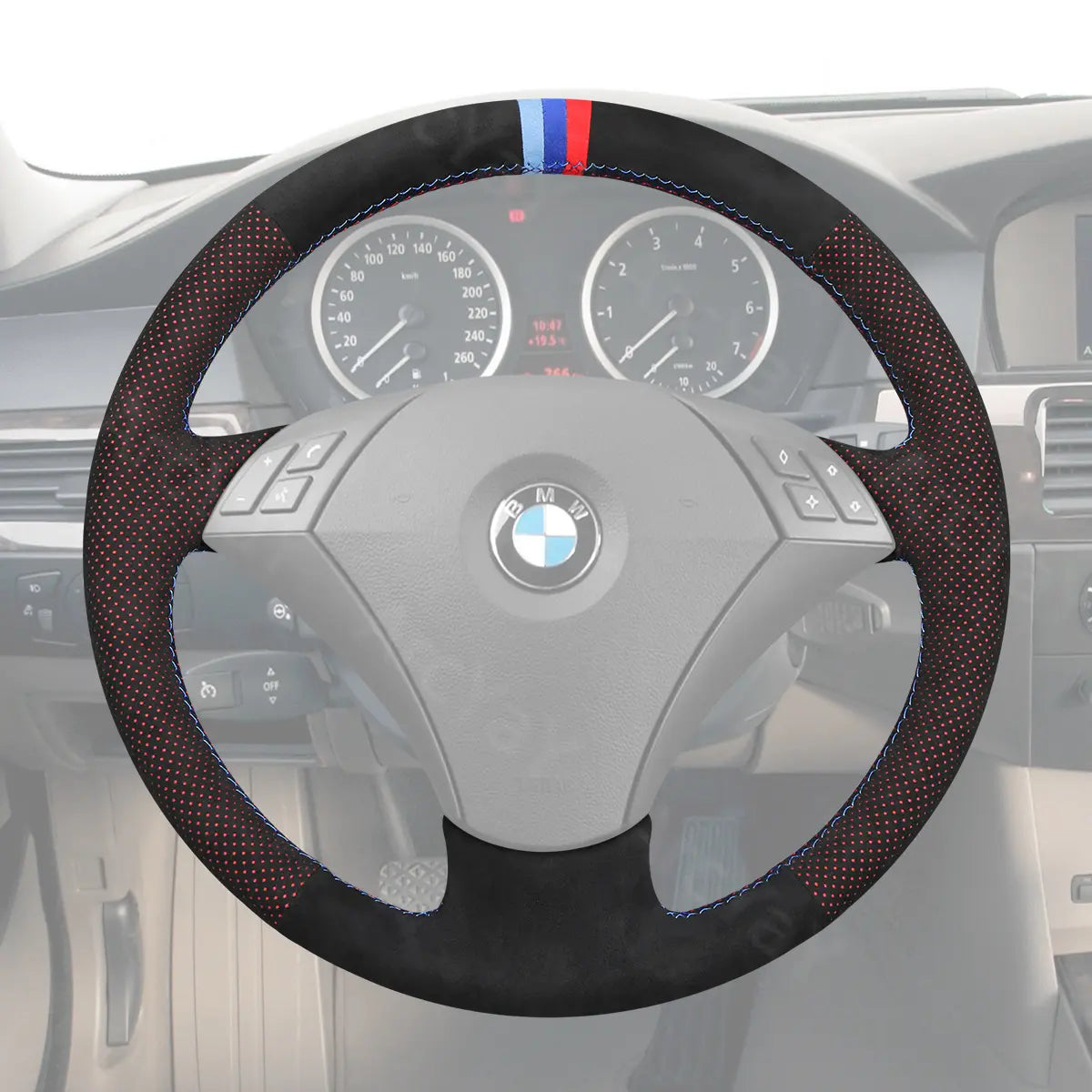 Premium steering wrap for BMW 5 Series E61 (2004-2009). Touring Pro design offers comfort and style.